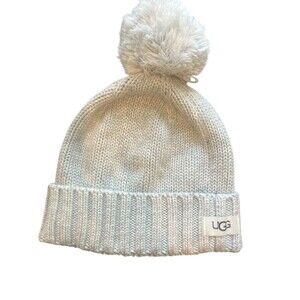 Ugg Cuff Hat With Yarn Pom Grey Heather One Size